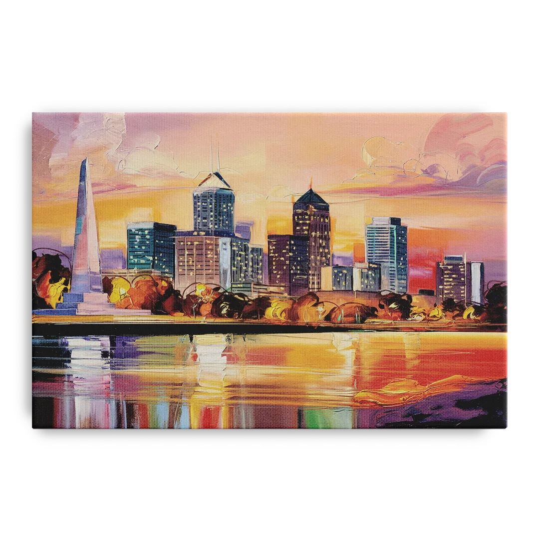 Indianapolis Skyline At Sunset - Canvas Wall Art