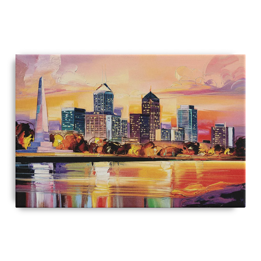 Indianapolis Skyline At Sunset - Canvas Wall Art