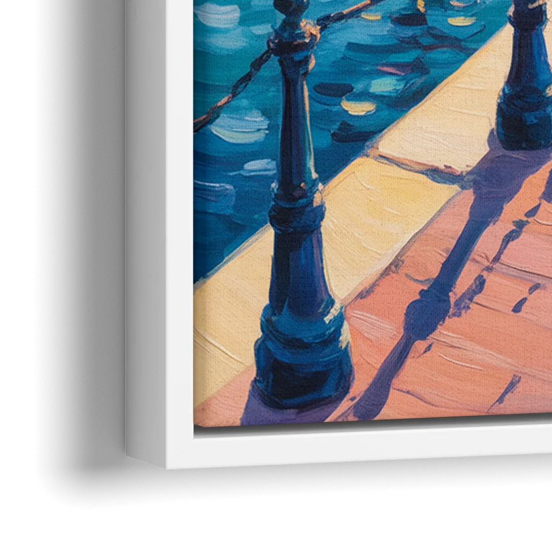 Old Port Waterfront - Close-Up White Frame Canvas
