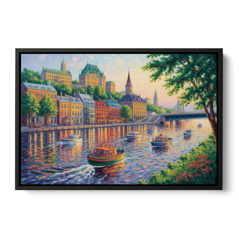 Quebec City Riverfront - Black Frame Canvas