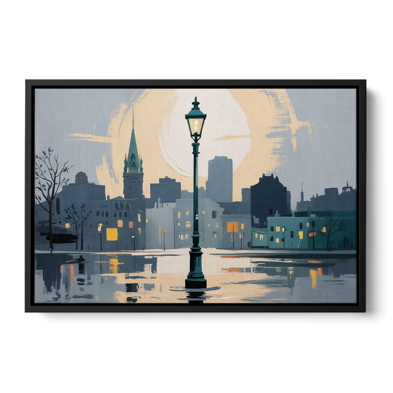 Quebec City Street Lamps - Black Frame Canvas