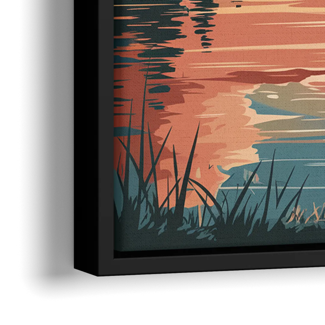 Burlington Sunset Reflections - Close-Up Black Frame Canvas