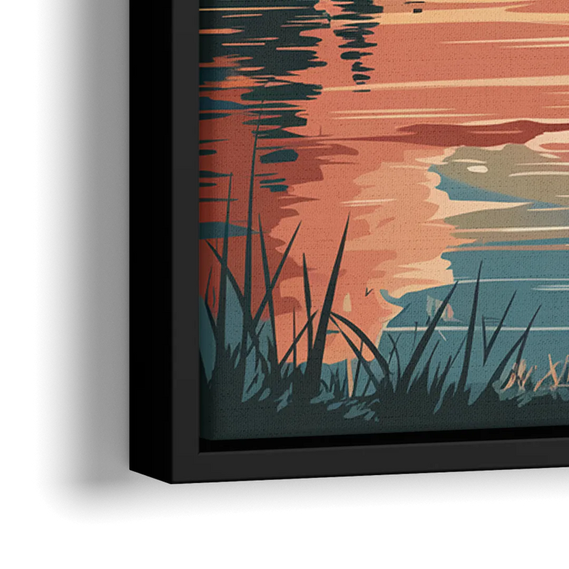 Burlington Sunset Reflections - Close-Up Black Frame Canvas