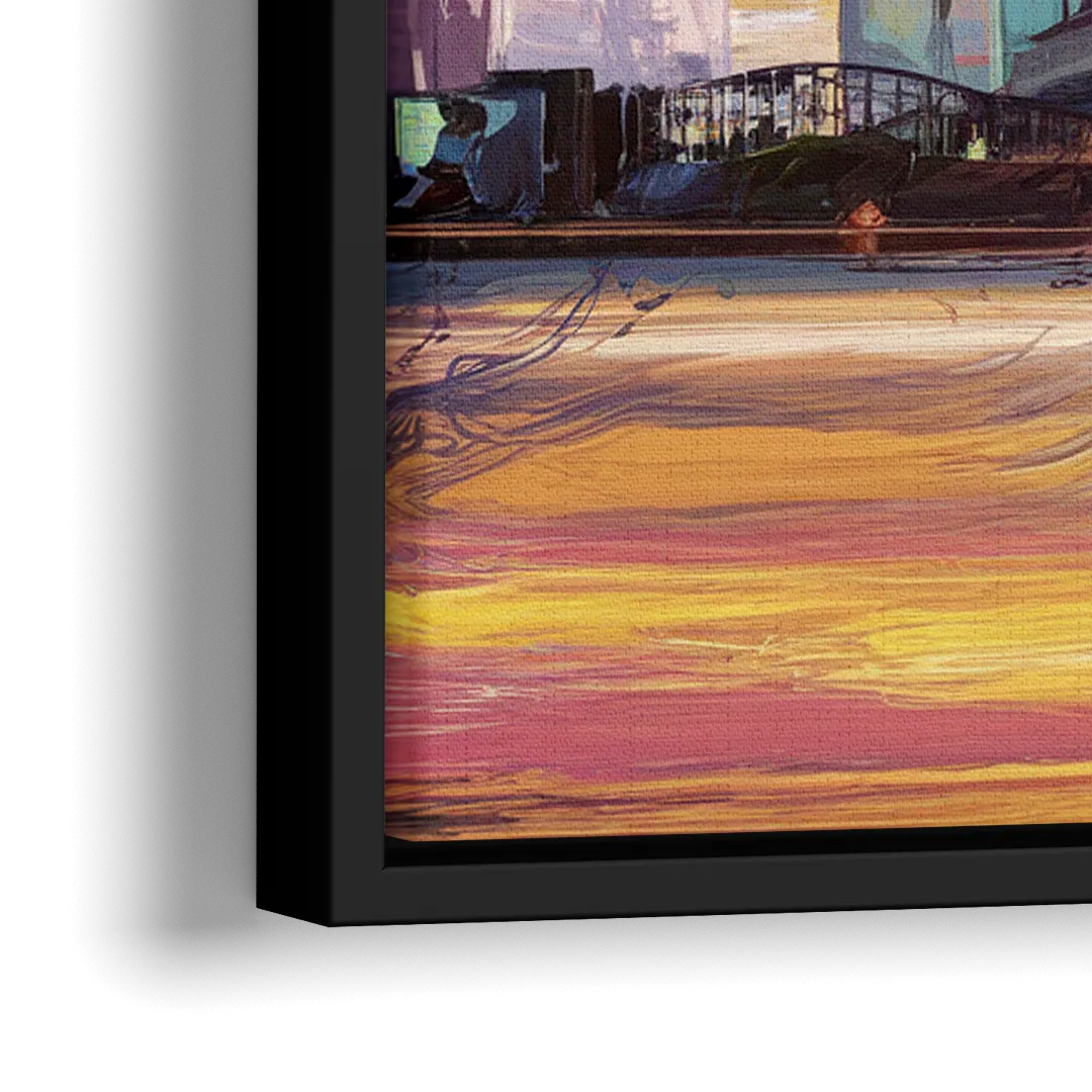 Irving Cityscape Sunset - Close-Up Black Frame Canvas