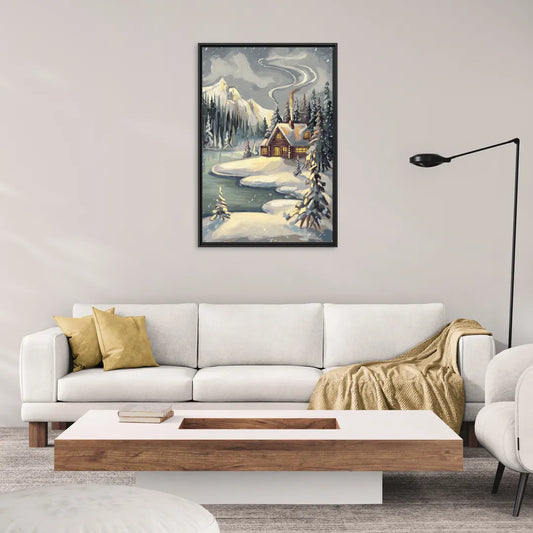 Lake Placid Winter Wonderland - Living Room Black Frame Canvas