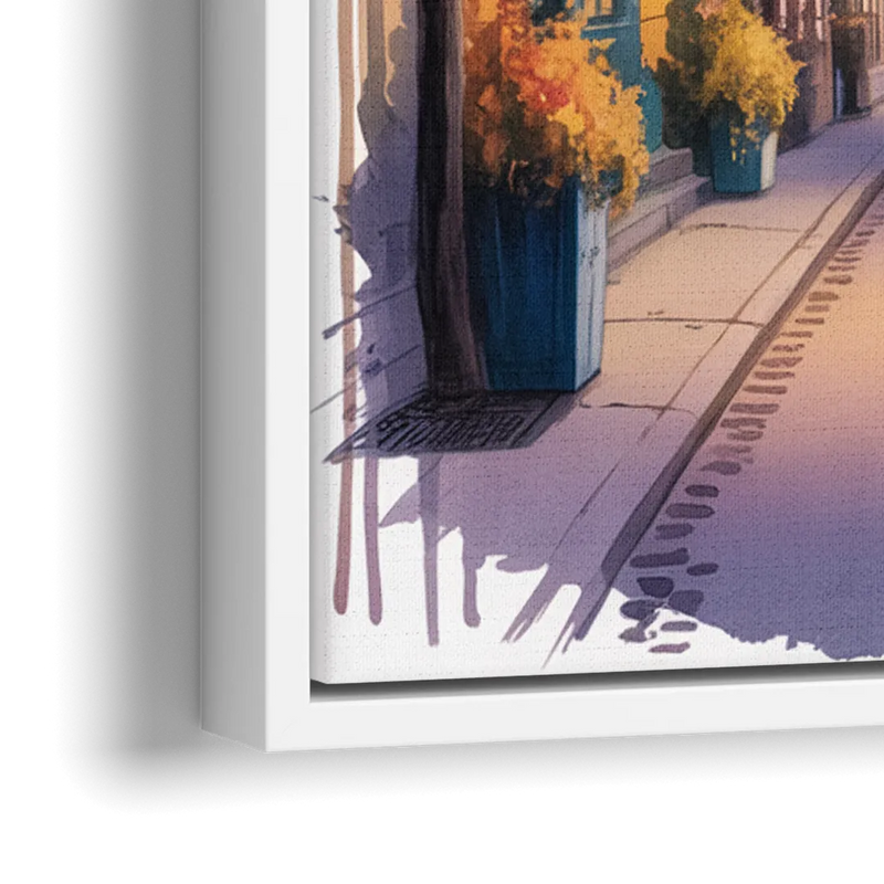 Quebec City Lantern Glow - Close-Up White Frame Canvas