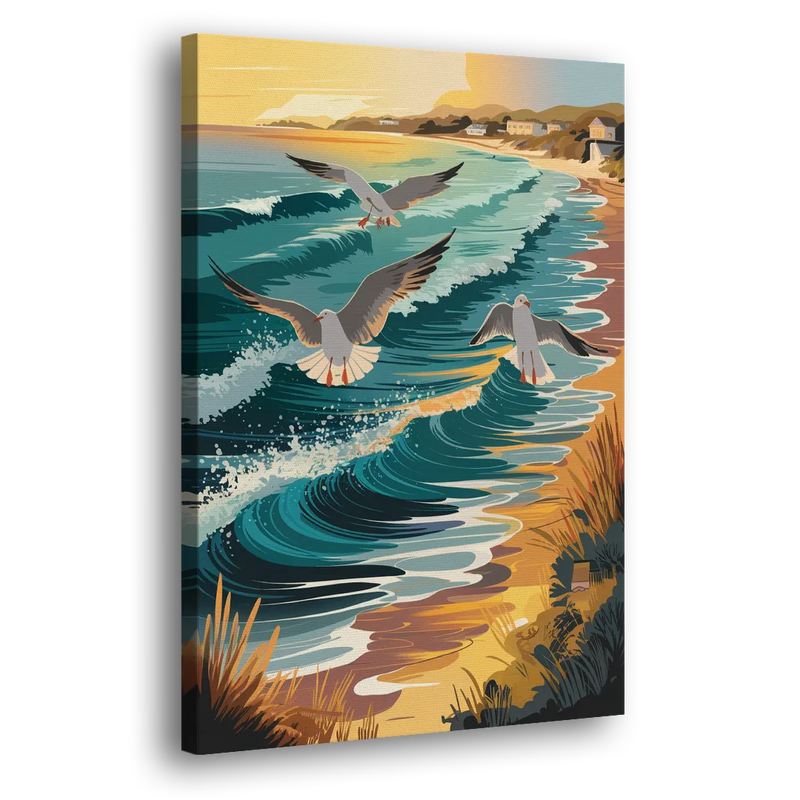 Cape May Seagulls in Flight - Canvas Print Art Sides