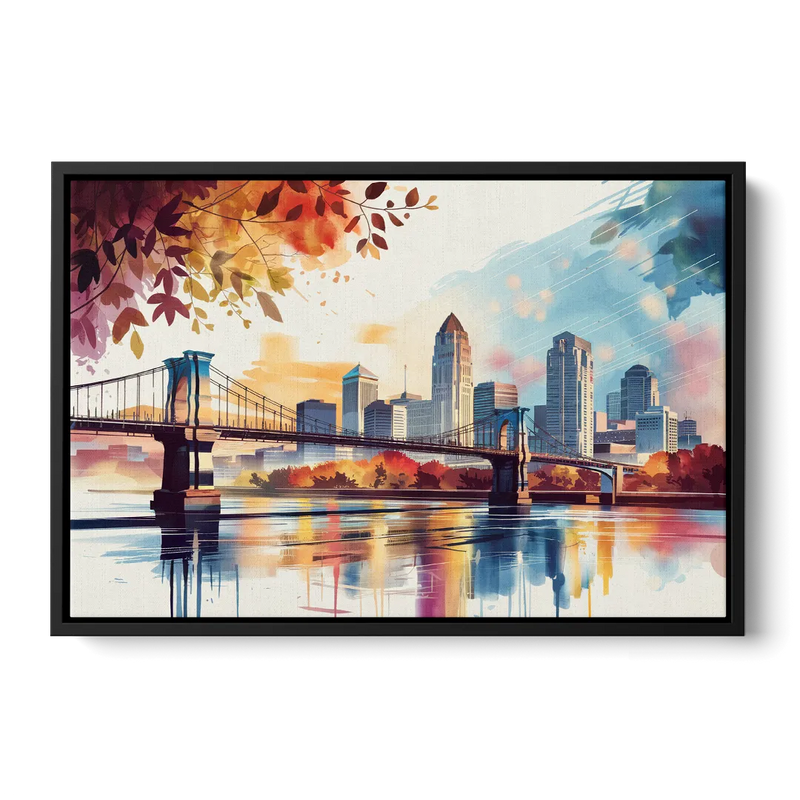 Cincinnati Skyline In Autumn - Black Frame Canvas