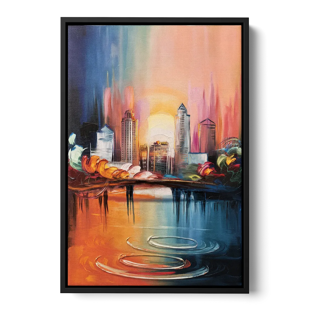 Louisville Skyline at Sunrise - Black Frame Canvas