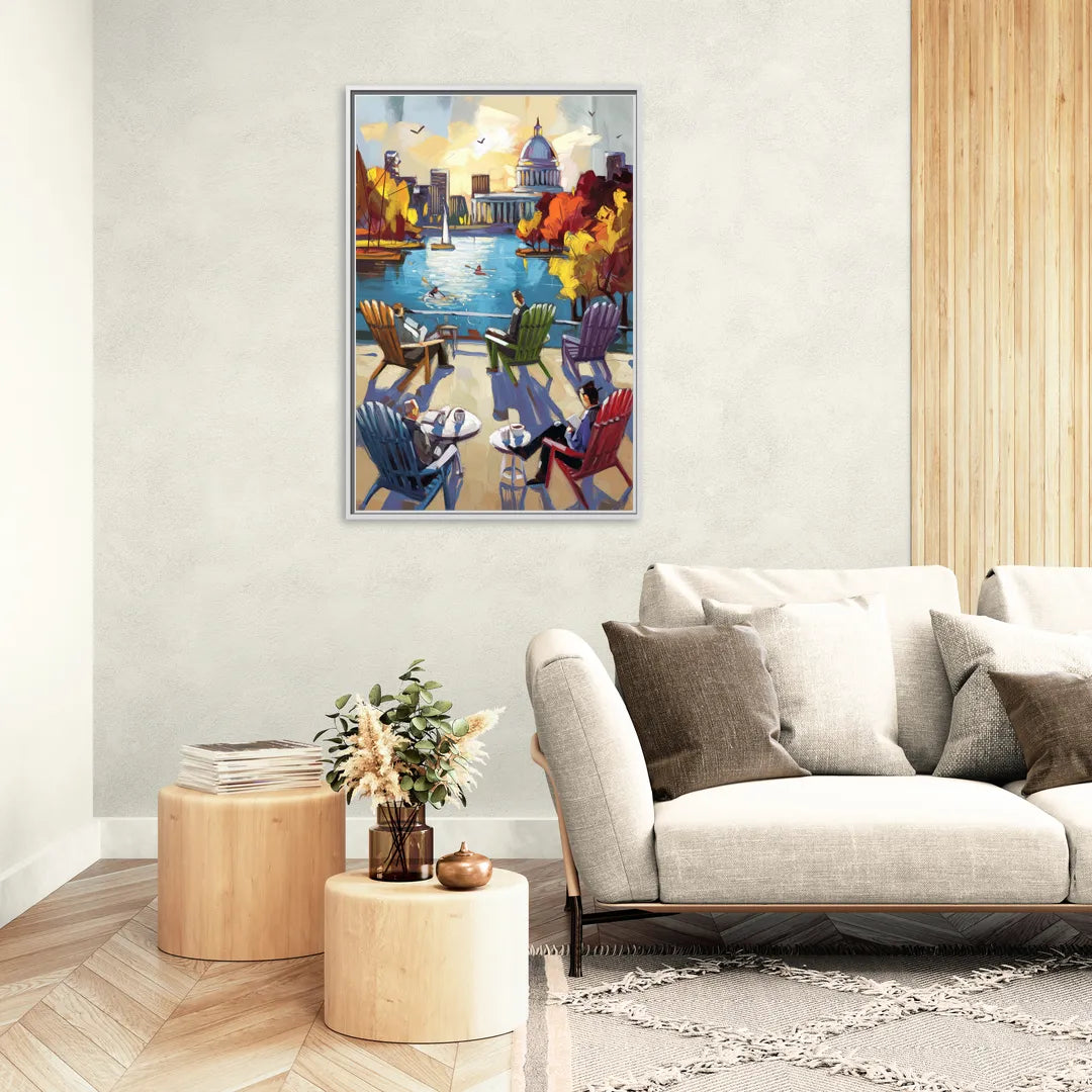 Madison Union Terrace Vibes - Living Room White Frame Canvas