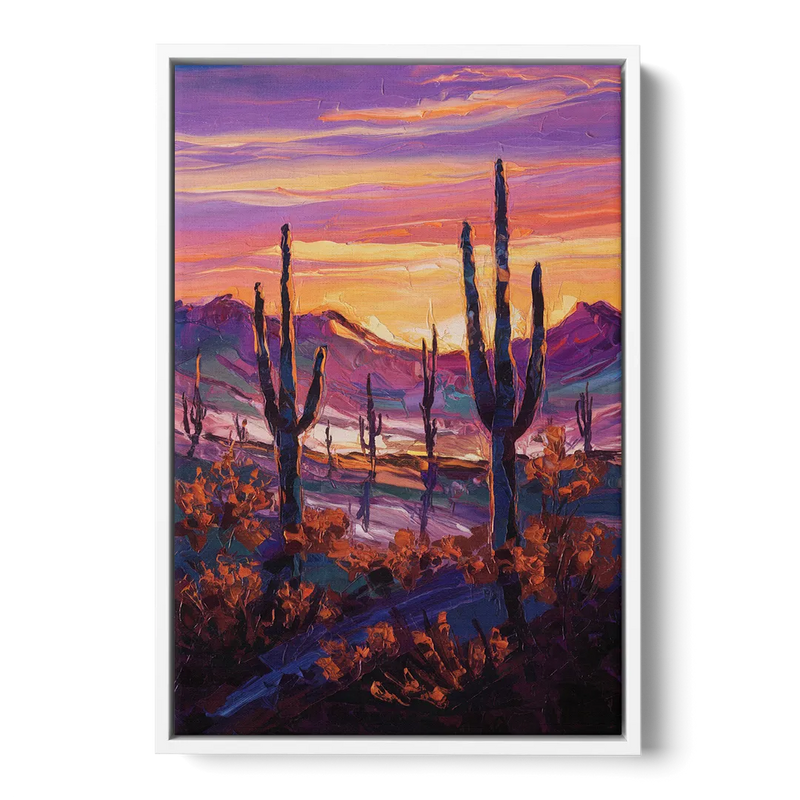 Tucson Saguaro Silhouettes - White Frame Canvas