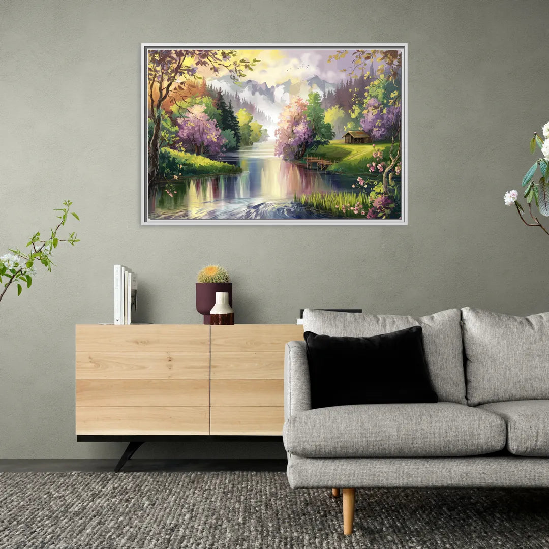 New Hope Scenic River Views - Living Room White Frame Canvas