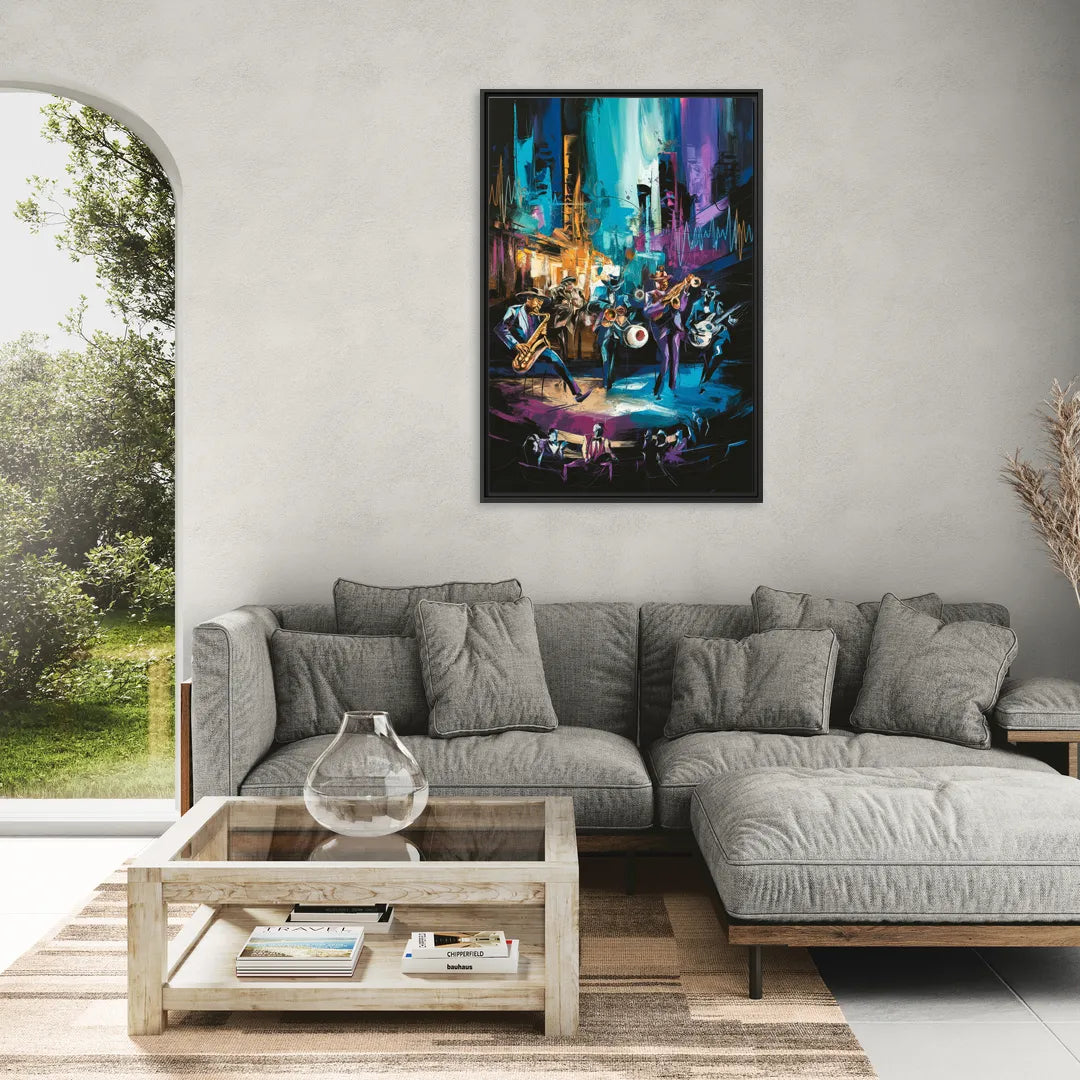 Memphis Blues Music Scene - Living Room Black Frame Canvas