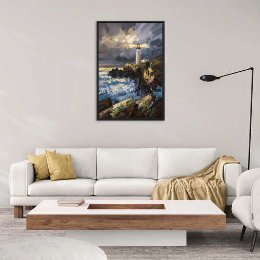 Bandon Lighthouse View - Living Room Black Frame Canvas