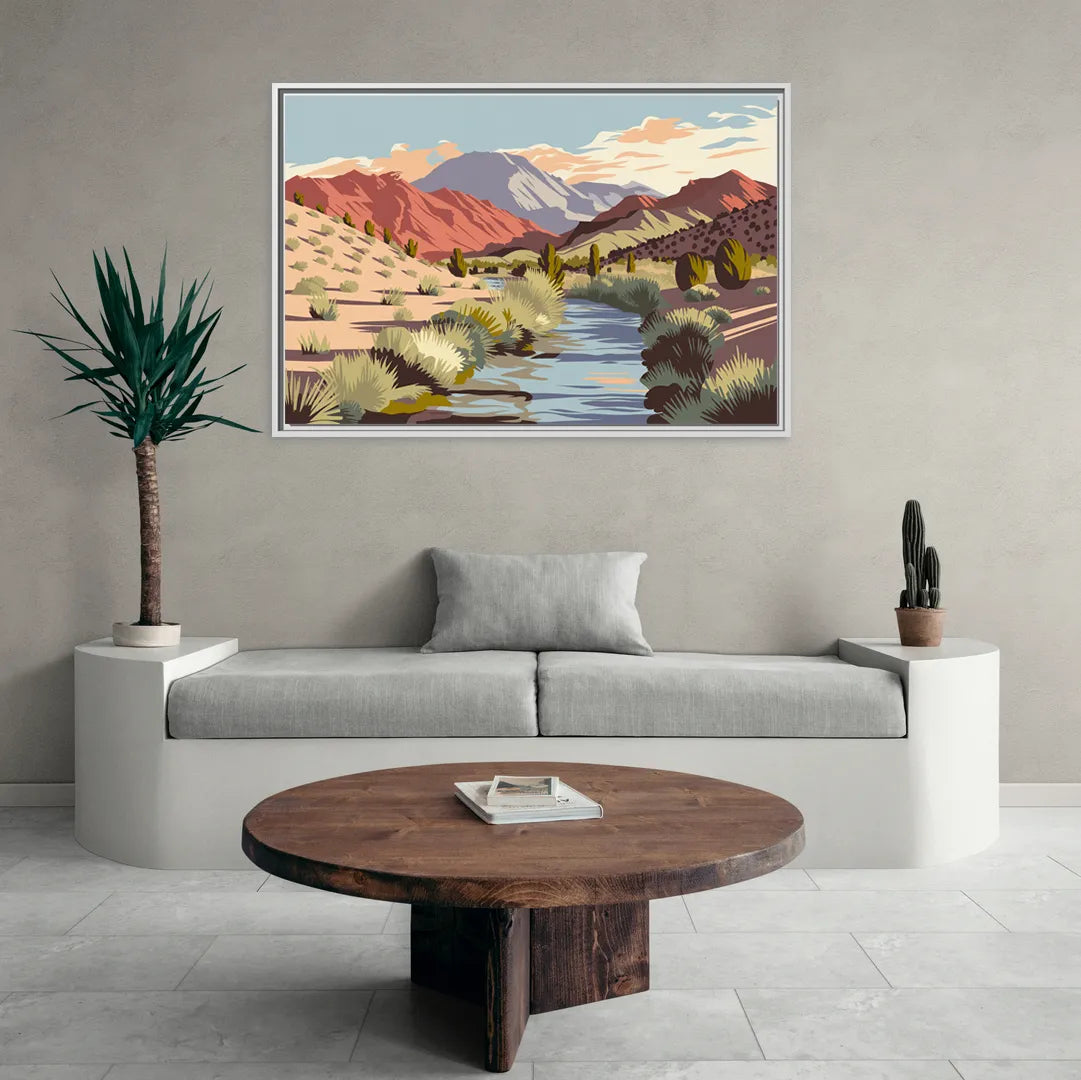 Santa Fe Mountain View - Living Room White Frame Canvas