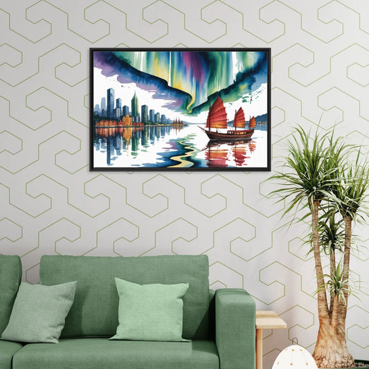 Victoria Harbour Lights - Living Room Black Frame Canvas