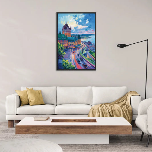 Quebec City Tower View - Living Room Black Frame Canvas