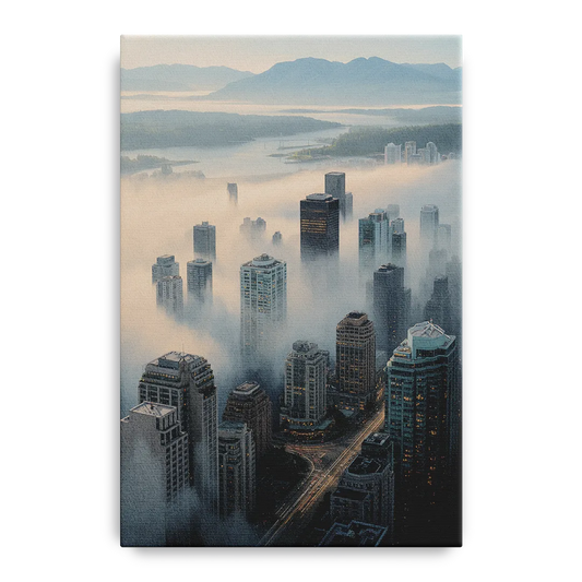 Vancouver Foggy Skyline - Canvas Wall Art