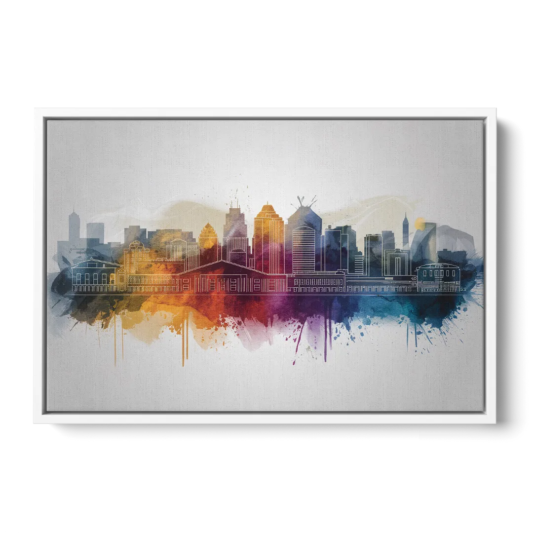 Minneapolis Downtown Cityscape - White Frame Canvas
