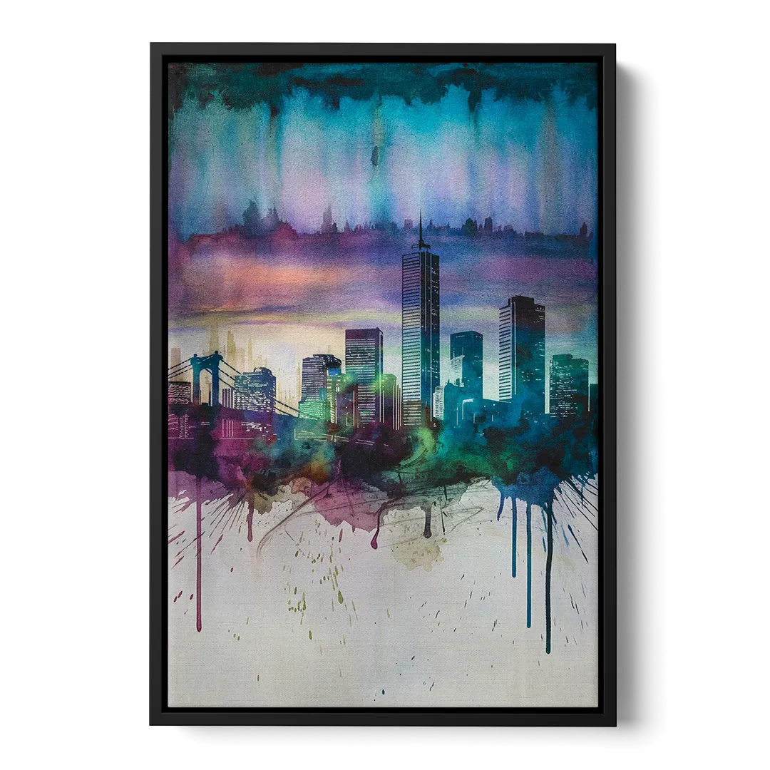 Boston Skyline in Watercolor - Black Frame Canvas