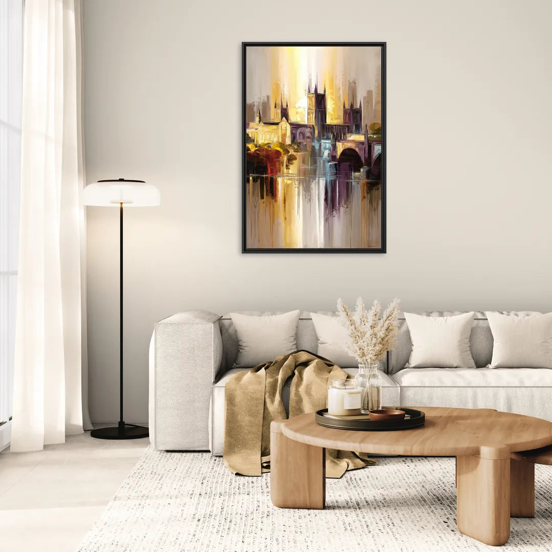 Durham Cityscape Reflection - Living Room Black Frame Canvas
