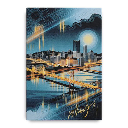 Pittsburgh Skyline and Map - Canvas Wall Art