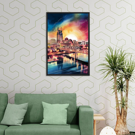 Nashville Iconic Locations - Living Room Black Frame Canvas