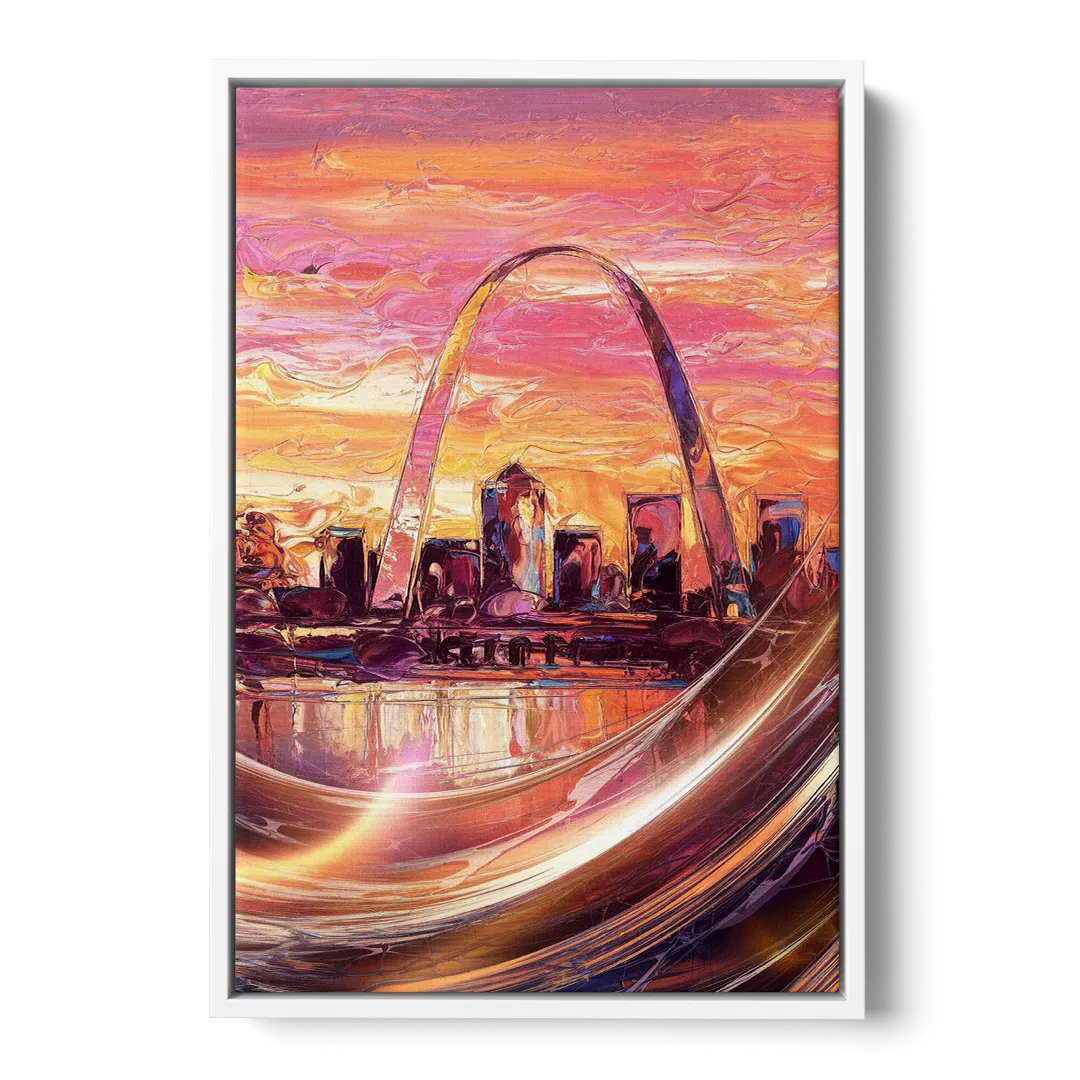 St. Louis Skyline at Sunset - White Frame Canvas