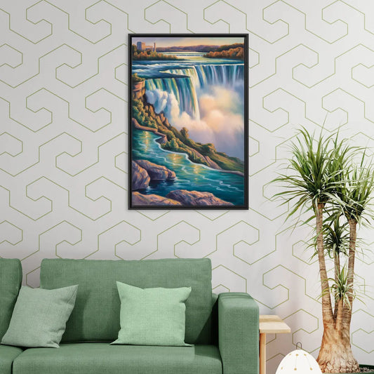Niagara Falls Water Mist - Living Room Black Frame Canvas