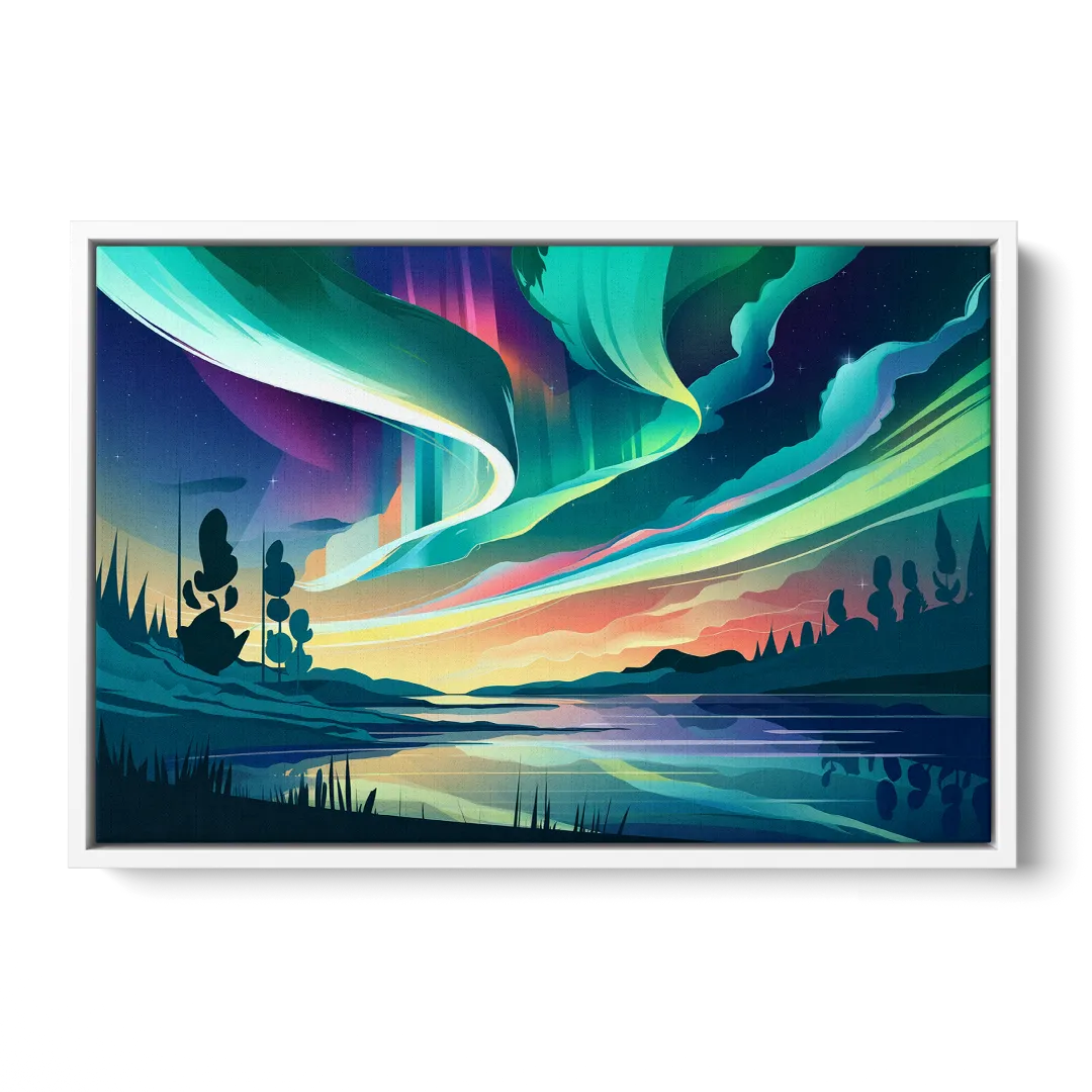 Aurora Borealis Sky - White Frame Canvas