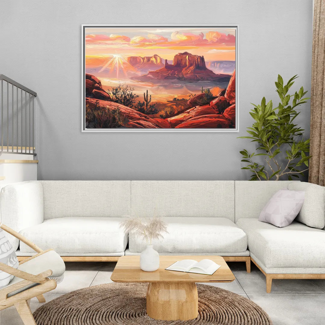 Sedona Sunrise Over Mesa - Living Room White Frame Canvas