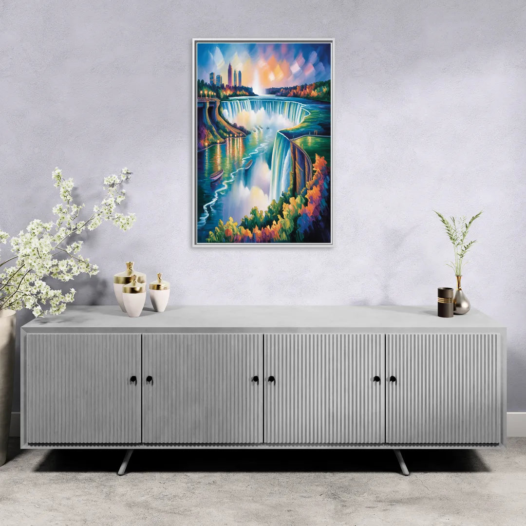 Niagara Falls Tunnel View - Living Room White Frame Canvas