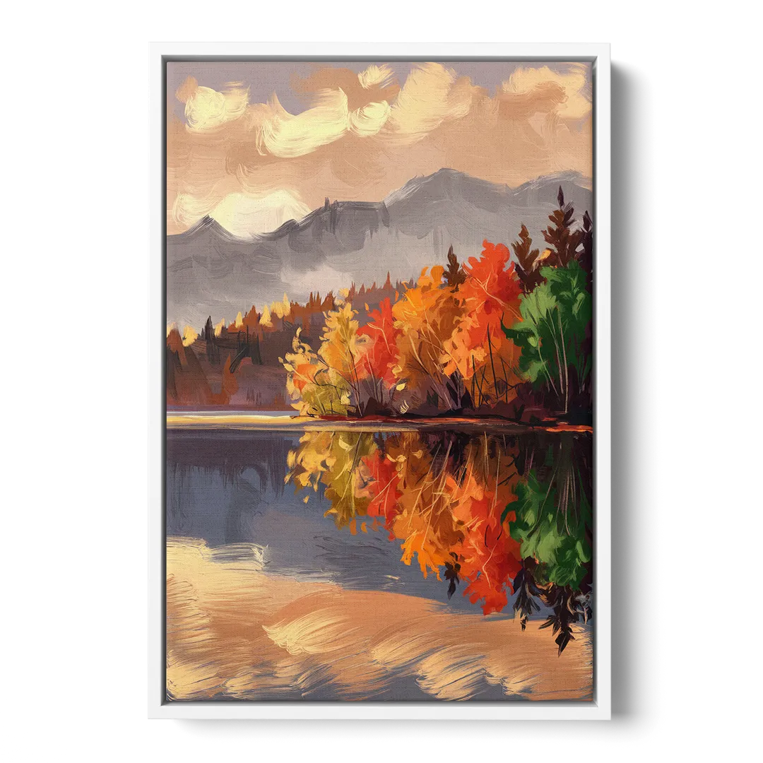 Lake Placid Scenic Reflections - White Frame Canvas
