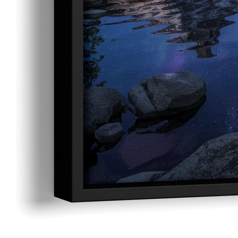 Aurora Mountain Reflection - Close-Up Black Frame Canvas