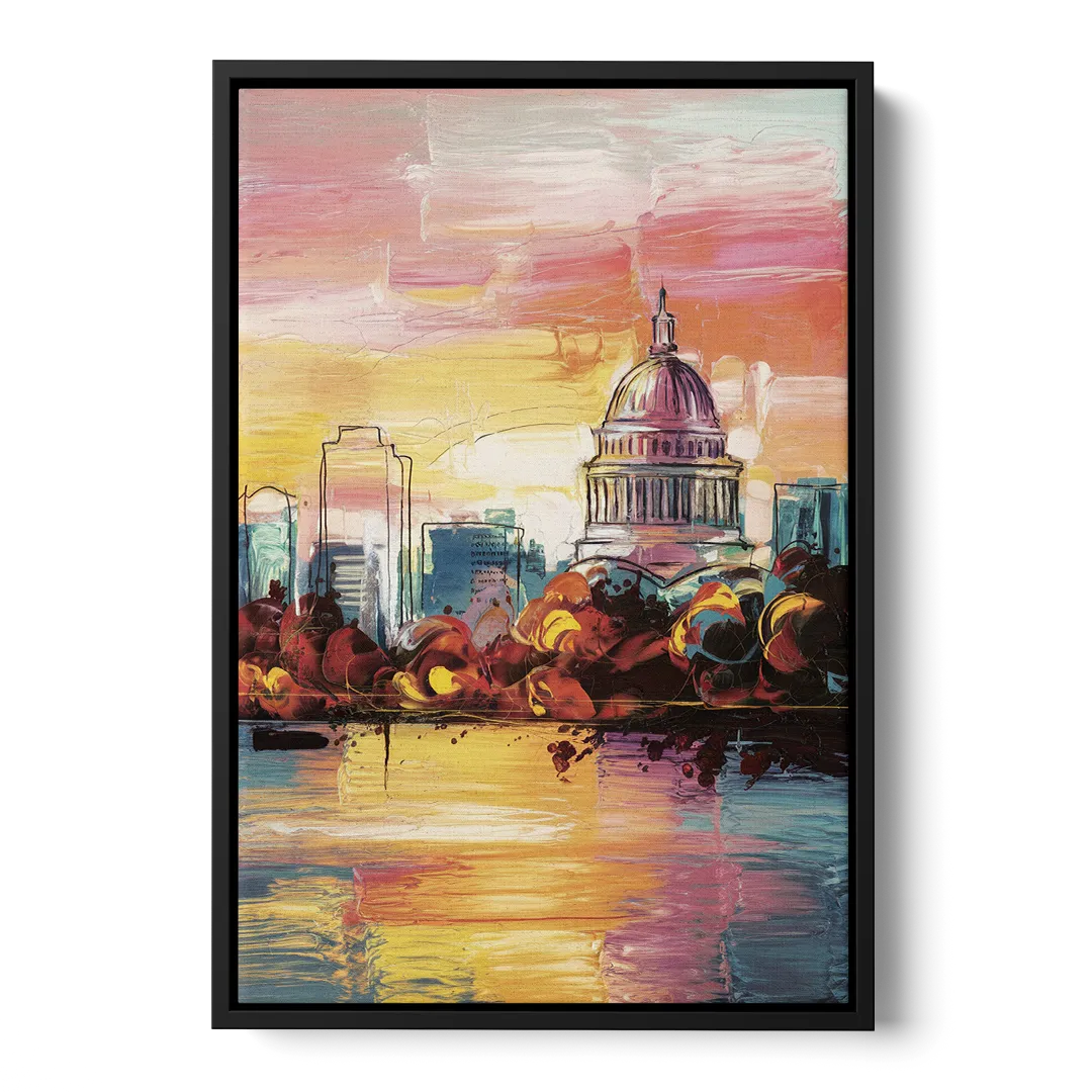 Madison Skyline at Sunset - Black Frame Canvas