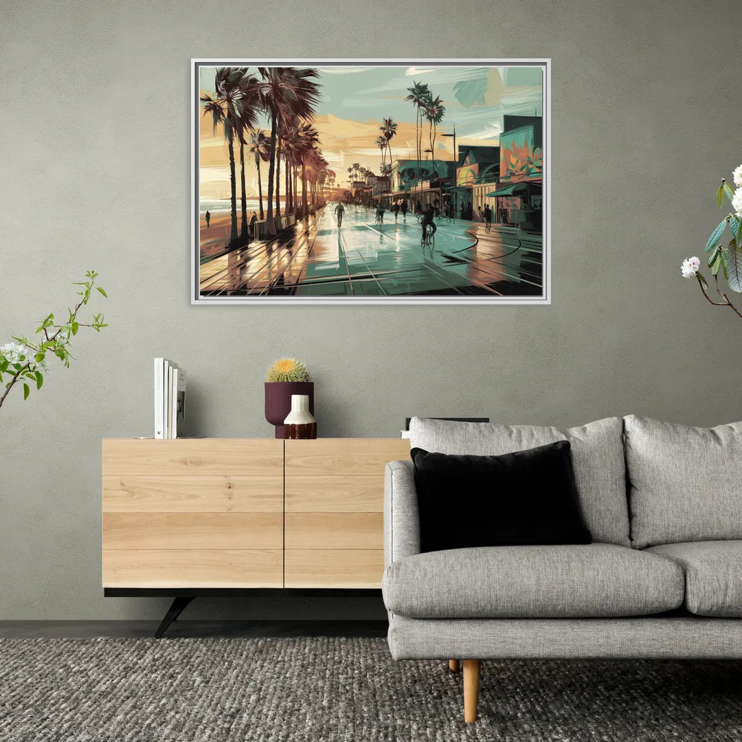 Los Angeles Venice Beach Boardwalk - Living Room White Frame Canvas