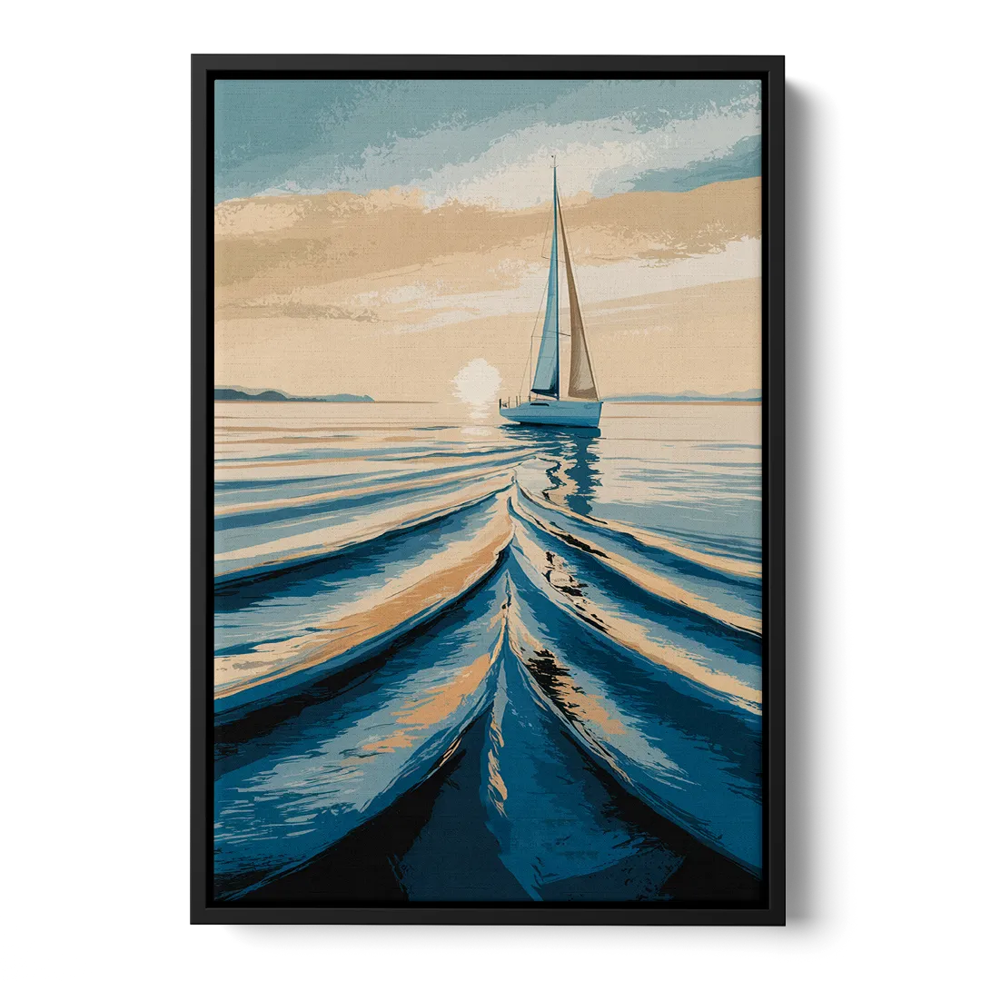 Seaside Sailboat Horizon - Black Frame Canvas