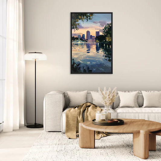 Orlando Lake Eola Reflection - Living Room Black Frame Canvas