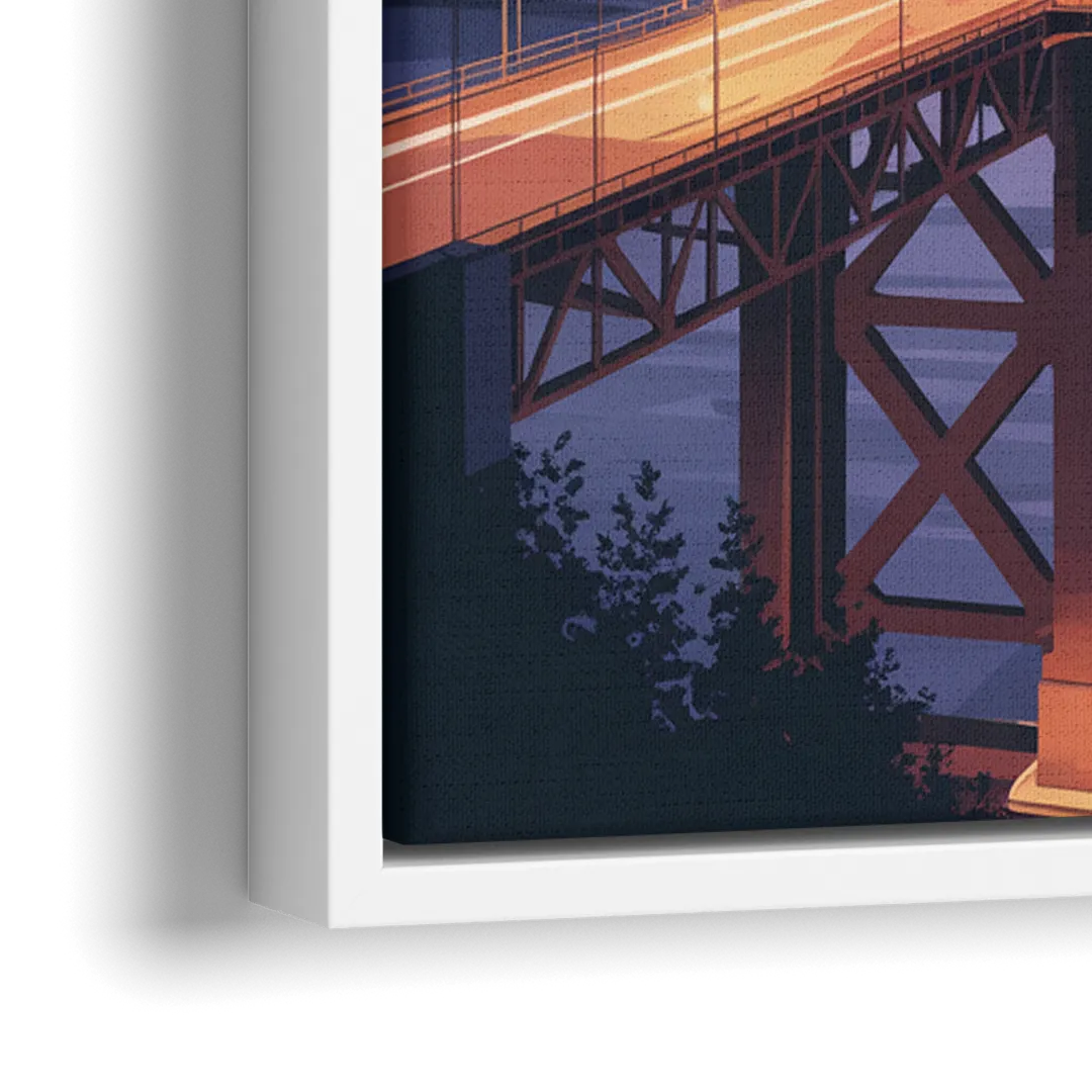 Lions Gate Bridge Twilight - Close-Up White Frame Canvas