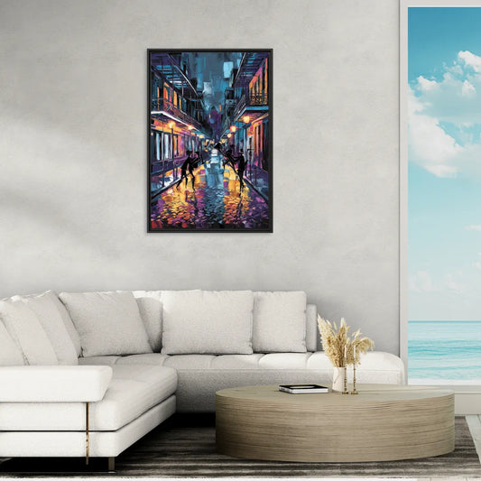 New Orleans Bourbon Street Vibes - Living Room Black Frame Canvas