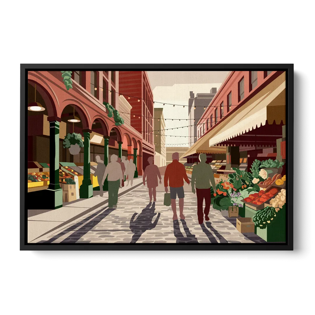 Omaha Old Market Charm - Black Frame Canvas