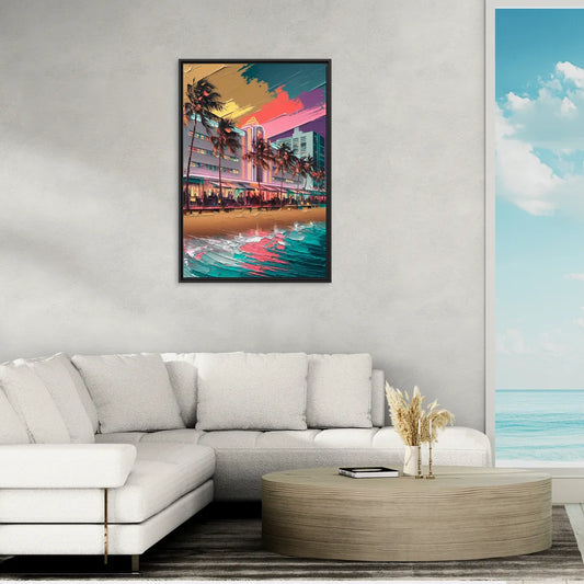 Miami South Beach Charm - Living Room Black Frame Canvas