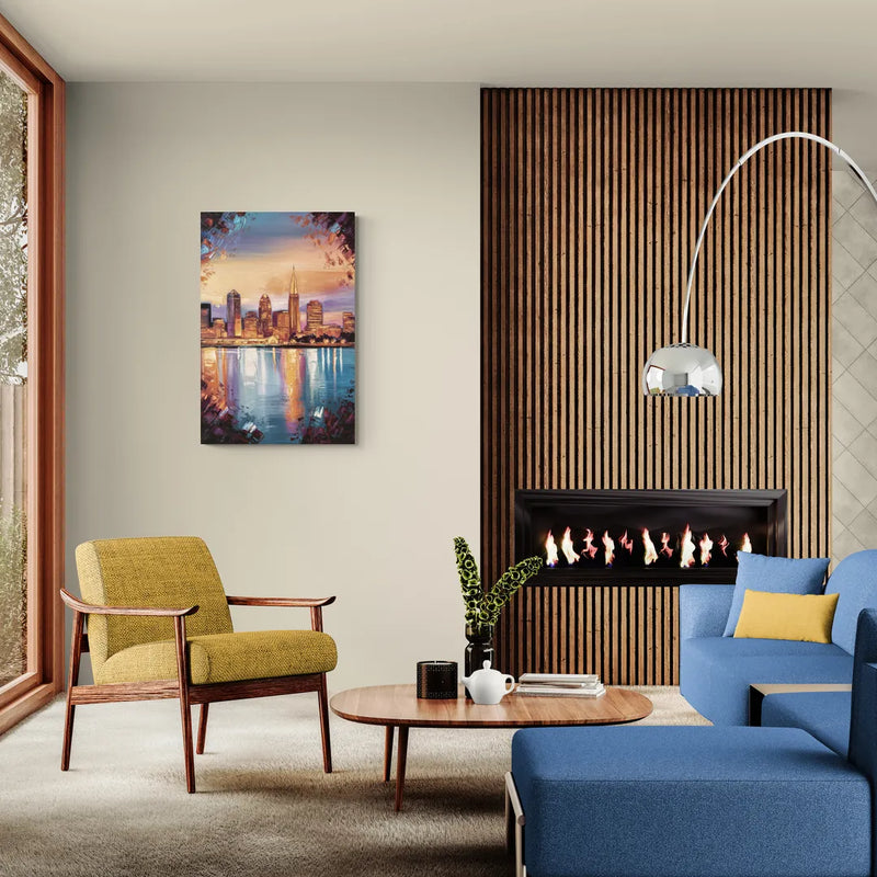 Cleveland Skyline Reflection - Canvas Wall Art Living Room