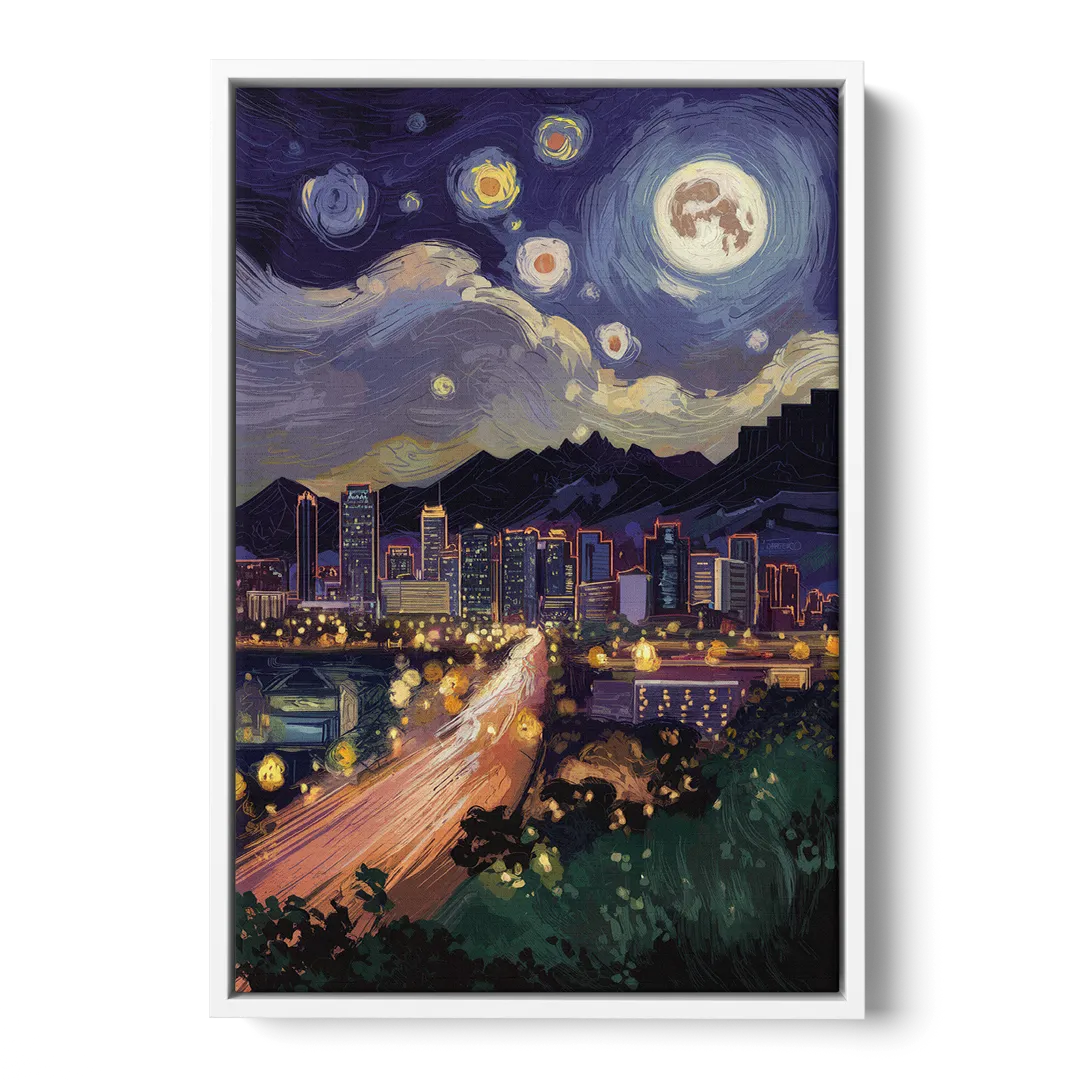 Phoenix Arizona Nightscape - White Frame Canvas