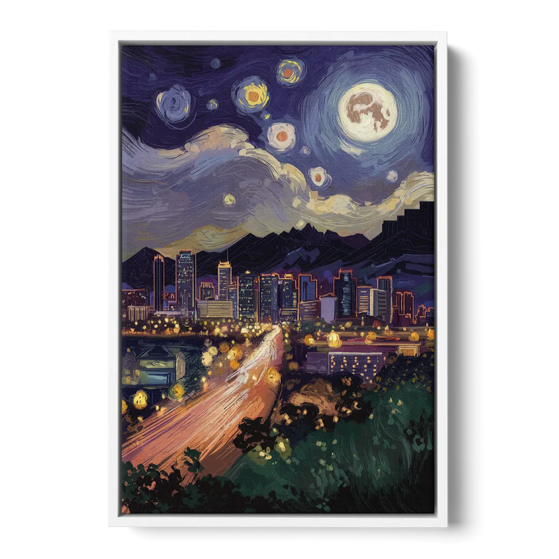 Phoenix Arizona Nightscape - White Frame Canvas