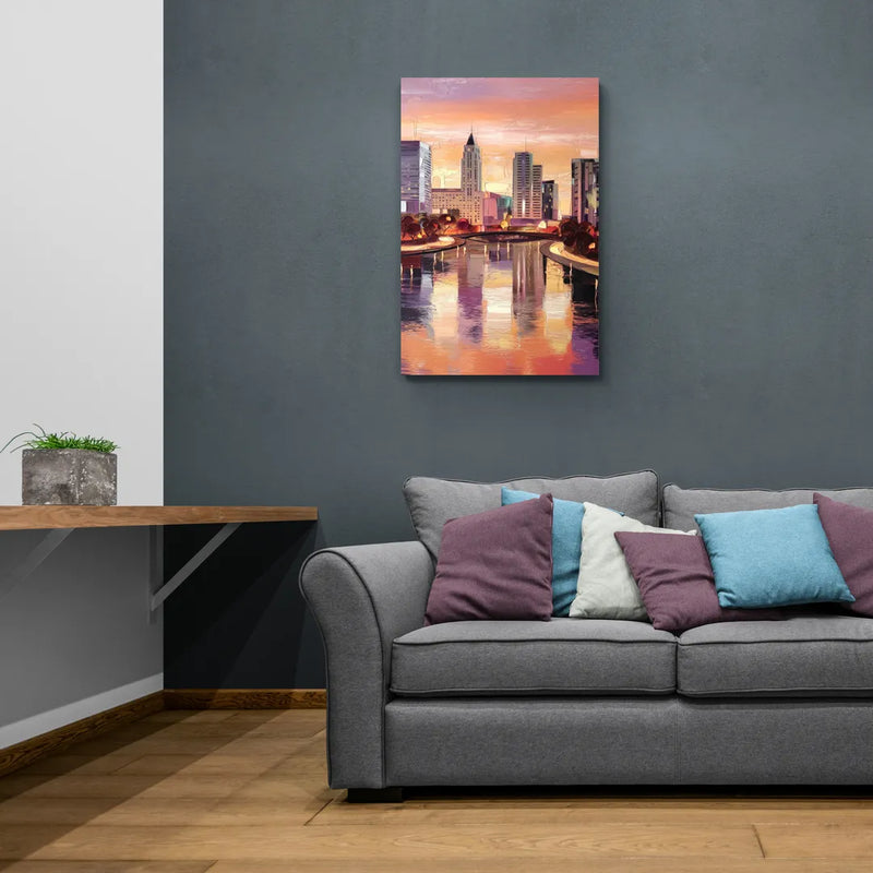 Columbus Cityscape Reflection - Canvas Wall Art Living Room