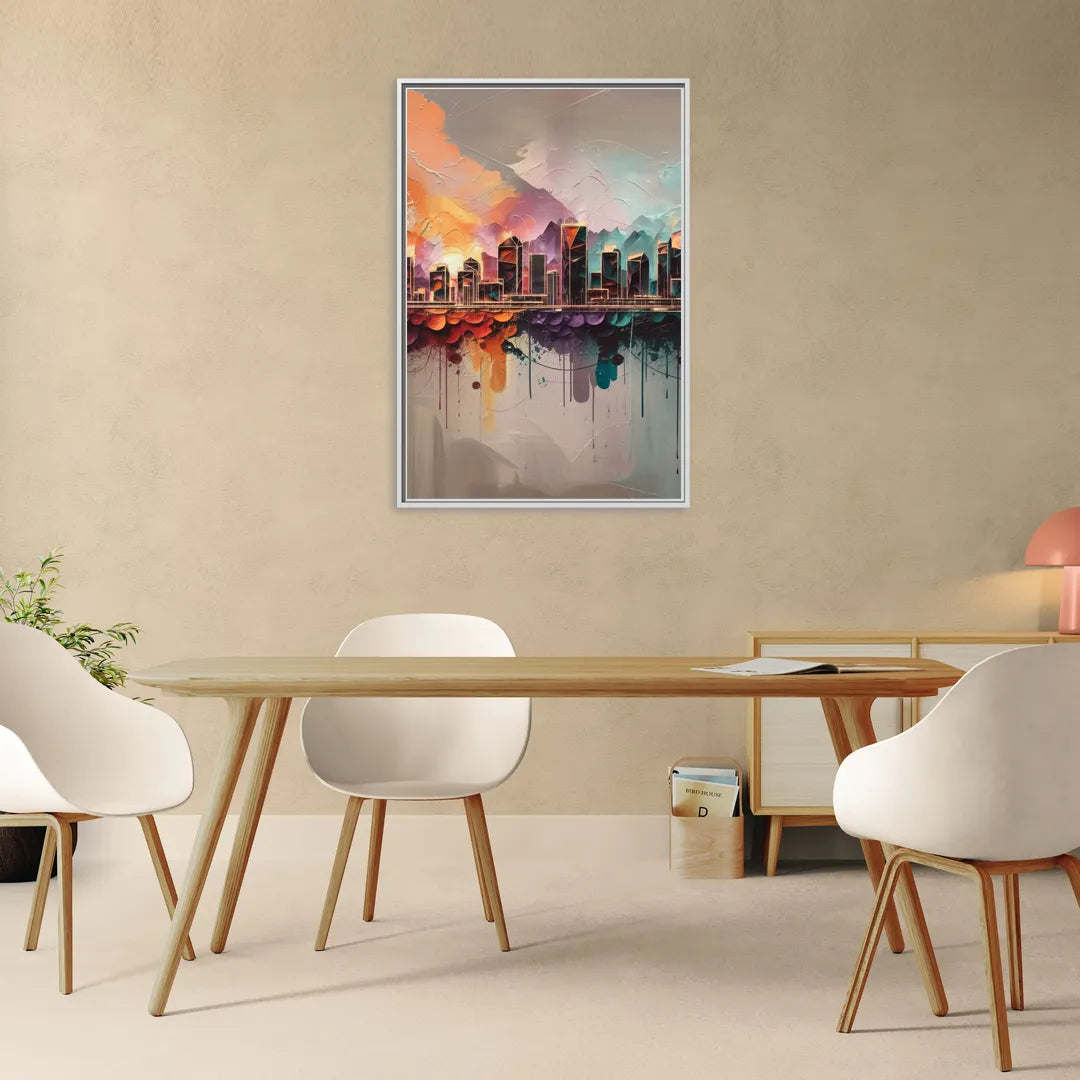Denver Artistic Skyline - Living Room White Frame Canvas