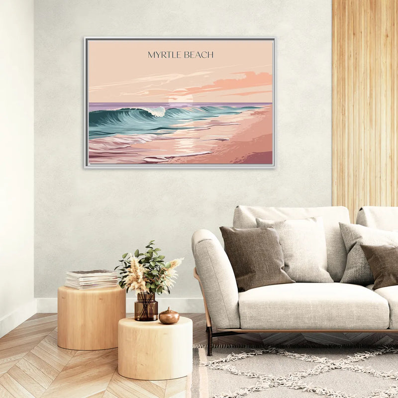 Myrtle Beach Ocean Sunrise - Living Room White Frame Canvas
