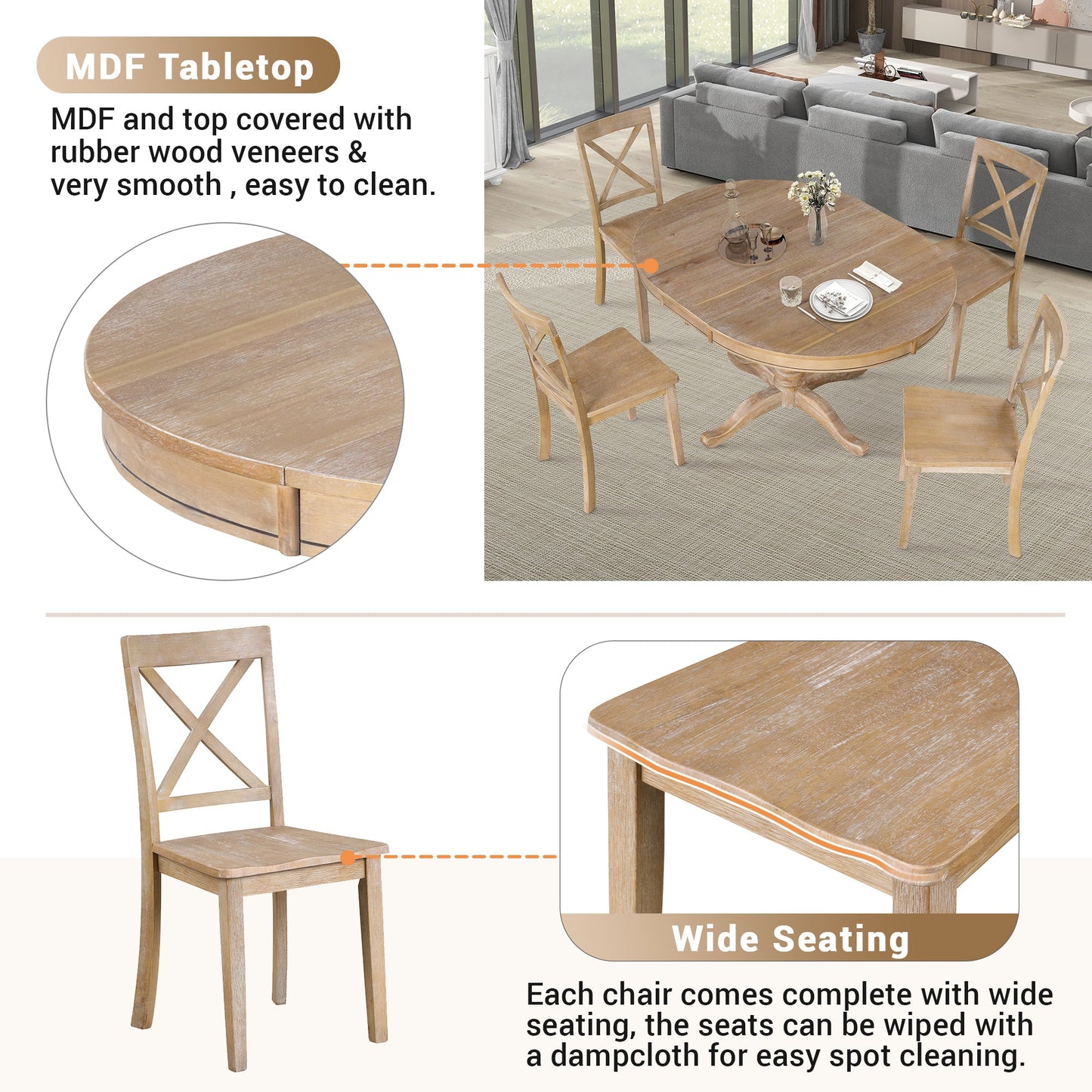 Elegant 4-Person Round Dining Table Set with Matching Chairs