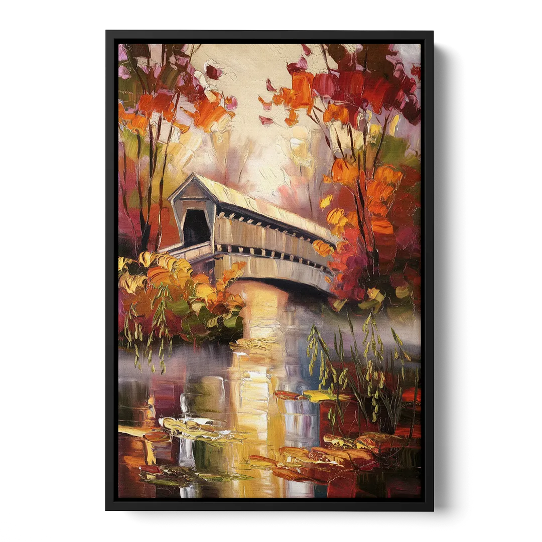 New Hope Covered Bridge Scene - Black Frame Canvas